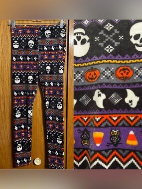 No Boundaries Black & Purple Halloween Leggings with Orange Accents
